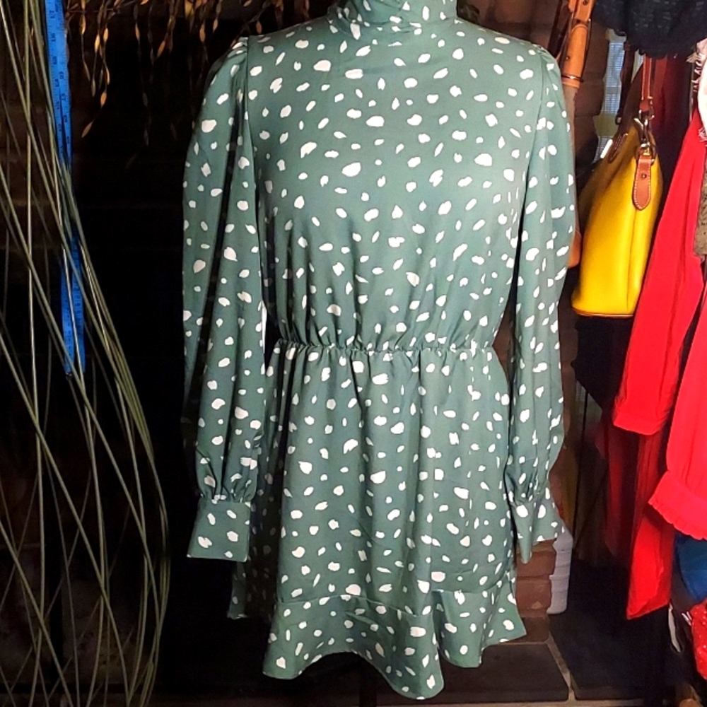 Green Dottie High Neck Dress by ARMANI EXCHANGE PARIS
